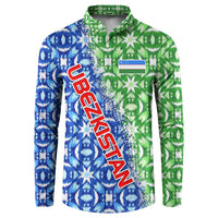 Uzbekistan Button Sweatshirt with Ikat Pattern and National Coat of Arms Design - Wonder Print Shop