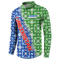 Uzbekistan Button Sweatshirt with Ikat Pattern and National Coat of Arms Design - Wonder Print Shop