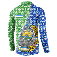 Uzbekistan Button Sweatshirt with Ikat Pattern and National Coat of Arms Design - Wonder Print Shop