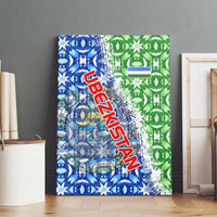Uzbekistan Canvas Wall Art with Ikat Pattern and National Coat of Arms Design - Wonder Print Shop