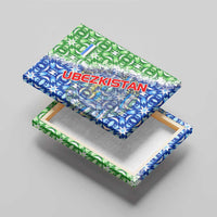 Uzbekistan Canvas Wall Art with Ikat Pattern and National Coat of Arms Design - Wonder Print Shop