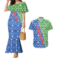Uzbekistan Couples Matching Mermaid Dress and Hawaiian Shirt with Ikat Pattern and National Coat of Arms Design - Wonder Print Shop