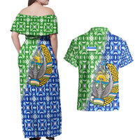 Uzbekistan Couples Matching Off Shoulder Maxi Dress and Hawaiian Shirt with Ikat Pattern and National Coat of Arms Design - Wonder Print Shop