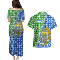 Uzbekistan Couples Matching Puletasi and Hawaiian Shirt with Ikat Pattern and National Coat of Arms Design - Wonder Print Shop