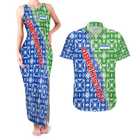 Uzbekistan Couples Matching Tank Maxi Dress and Hawaiian Shirt with Ikat Pattern and National Coat of Arms Design - Wonder Print Shop