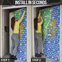 Uzbekistan Door Cover with Ikat Pattern and National Coat of Arms Design - Wonder Print Shop