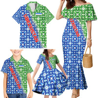 Uzbekistan Family Matching Mermaid Dress and Hawaiian Shirt with Ikat Pattern and National Coat of Arms Design - Wonder Print Shop