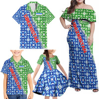 Uzbekistan Family Matching Off Shoulder Maxi Dress and Hawaiian Shirt with Ikat Pattern and National Coat of Arms Design - Wonder Print Shop