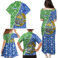 Uzbekistan Family Matching Puletasi and Hawaiian Shirt with Ikat Pattern and National Coat of Arms Design - Wonder Print Shop