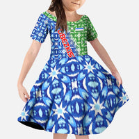 Uzbekistan Family Matching Summer Maxi Dress and Hawaiian Shirt with Ikat Pattern and National Coat of Arms Design - Wonder Print Shop