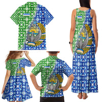 Uzbekistan Family Matching Tank Maxi Dress and Hawaiian Shirt with Ikat Pattern and National Coat of Arms Design - Wonder Print Shop