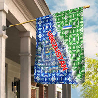 Uzbekistan Garden Flag with Ikat Pattern and National Coat of Arms Design - Wonder Print Shop