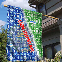 Uzbekistan Garden Flag with Ikat Pattern and National Coat of Arms Design - Wonder Print Shop