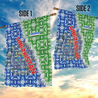 Uzbekistan Garden Flag with Ikat Pattern and National Coat of Arms Design - Wonder Print Shop