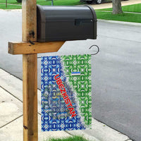 Uzbekistan Garden Flag with Ikat Pattern and National Coat of Arms Design - Wonder Print Shop