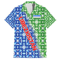 Uzbekistan Hawaiian Shirt with Ikat Pattern and National Coat of Arms Design - Wonder Print Shop