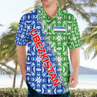 Uzbekistan Hawaiian Shirt with Ikat Pattern and National Coat of Arms Design - Wonder Print Shop