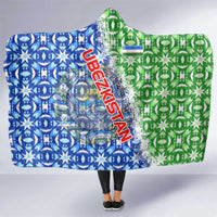 Uzbekistan Hooded Blanket with Ikat Pattern and National Coat of Arms Design - Wonder Print Shop