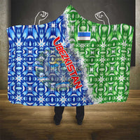 Uzbekistan Hooded Blanket with Ikat Pattern and National Coat of Arms Design - Wonder Print Shop