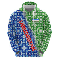 Uzbekistan Hoodie with Ikat Pattern and National Coat of Arms Design - Wonder Print Shop
