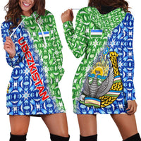 Uzbekistan Hoodie Dress with Ikat Pattern and National Coat of Arms Design - Wonder Print Shop