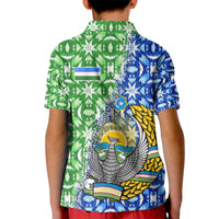 Uzbekistan Kid Polo Shirt with Ikat Pattern and National Coat of Arms Design - Wonder Print Shop