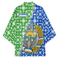 Uzbekistan Kimono with Ikat Pattern and National Coat of Arms Design - Wonder Print Shop