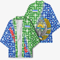 Uzbekistan Kimono with Ikat Pattern and National Coat of Arms Design - Wonder Print Shop