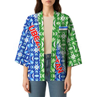Uzbekistan Kimono with Ikat Pattern and National Coat of Arms Design - Wonder Print Shop