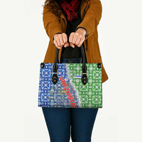 Uzbekistan Leather Bag with Ikat Pattern and National Coat of Arms Design - Wonder Print Shop