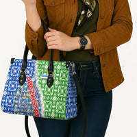 Uzbekistan Leather Bag with Ikat Pattern and National Coat of Arms Design - Wonder Print Shop