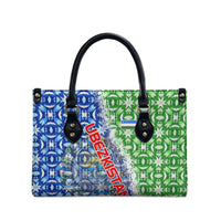 Uzbekistan Leather Bag with Ikat Pattern and National Coat of Arms Design - Wonder Print Shop