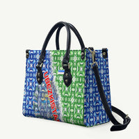 Uzbekistan Leather Bag with Ikat Pattern and National Coat of Arms Design - Wonder Print Shop