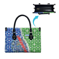 Uzbekistan Leather Bag with Ikat Pattern and National Coat of Arms Design - Wonder Print Shop