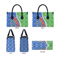 Uzbekistan Leather Bag with Ikat Pattern and National Coat of Arms Design - Wonder Print Shop