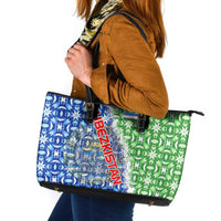 Uzbekistan Leather Tote Bag with Ikat Pattern and National Coat of Arms Design - Wonder Print Shop