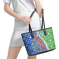 Uzbekistan Leather Tote Bag with Ikat Pattern and National Coat of Arms Design - Wonder Print Shop
