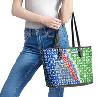 Uzbekistan Leather Tote Bag with Ikat Pattern and National Coat of Arms Design - Wonder Print Shop