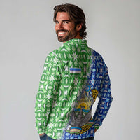 Uzbekistan Long Sleeve Polo Shirt with Ikat Pattern and National Coat of Arms Design - Wonder Print Shop