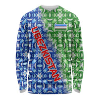 Uzbekistan Long Sleeve Shirt with Ikat Pattern and National Coat of Arms Design - Wonder Print Shop