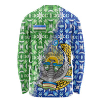 Uzbekistan Long Sleeve Shirt with Ikat Pattern and National Coat of Arms Design - Wonder Print Shop