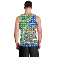 Uzbekistan Men Tank Top with Ikat Pattern and National Coat of Arms Design - Wonder Print Shop