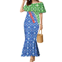 Uzbekistan Mermaid Dress with Ikat Pattern and National Coat of Arms Design - Wonder Print Shop