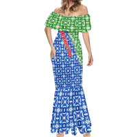 Uzbekistan Mermaid Dress with Ikat Pattern and National Coat of Arms Design - Wonder Print Shop