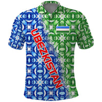 Uzbekistan Polo Shirt with Ikat Pattern and National Coat of Arms Design - Wonder Print Shop