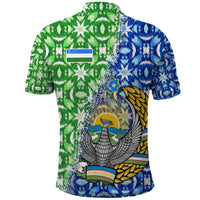 Uzbekistan Polo Shirt with Ikat Pattern and National Coat of Arms Design - Wonder Print Shop
