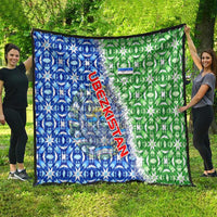 Uzbekistan Quilt with Ikat Pattern and National Coat of Arms Design - Wonder Print Shop