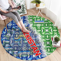 Uzbekistan Round Carpet with Ikat Pattern and National Coat of Arms Design - Wonder Print Shop