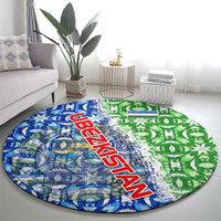 Uzbekistan Round Carpet with Ikat Pattern and National Coat of Arms Design - Wonder Print Shop