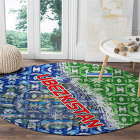 Uzbekistan Round Carpet with Ikat Pattern and National Coat of Arms Design - Wonder Print Shop
